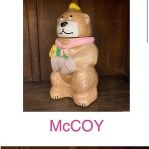 vintage McCoy bear scarf & little bird cookie jar made in USA animal whimsical